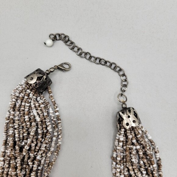 Multi Strand Seed Bead Necklace Adjustable Lobster Clasp Neutral Colors - Picture 3 of 3